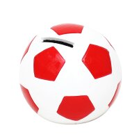 Keramik Spar-Fußball rot/weiß, grün/weiß, blau/weiß, gelb/schwarz 4-fach sort. 10 x 10 x 10 cm